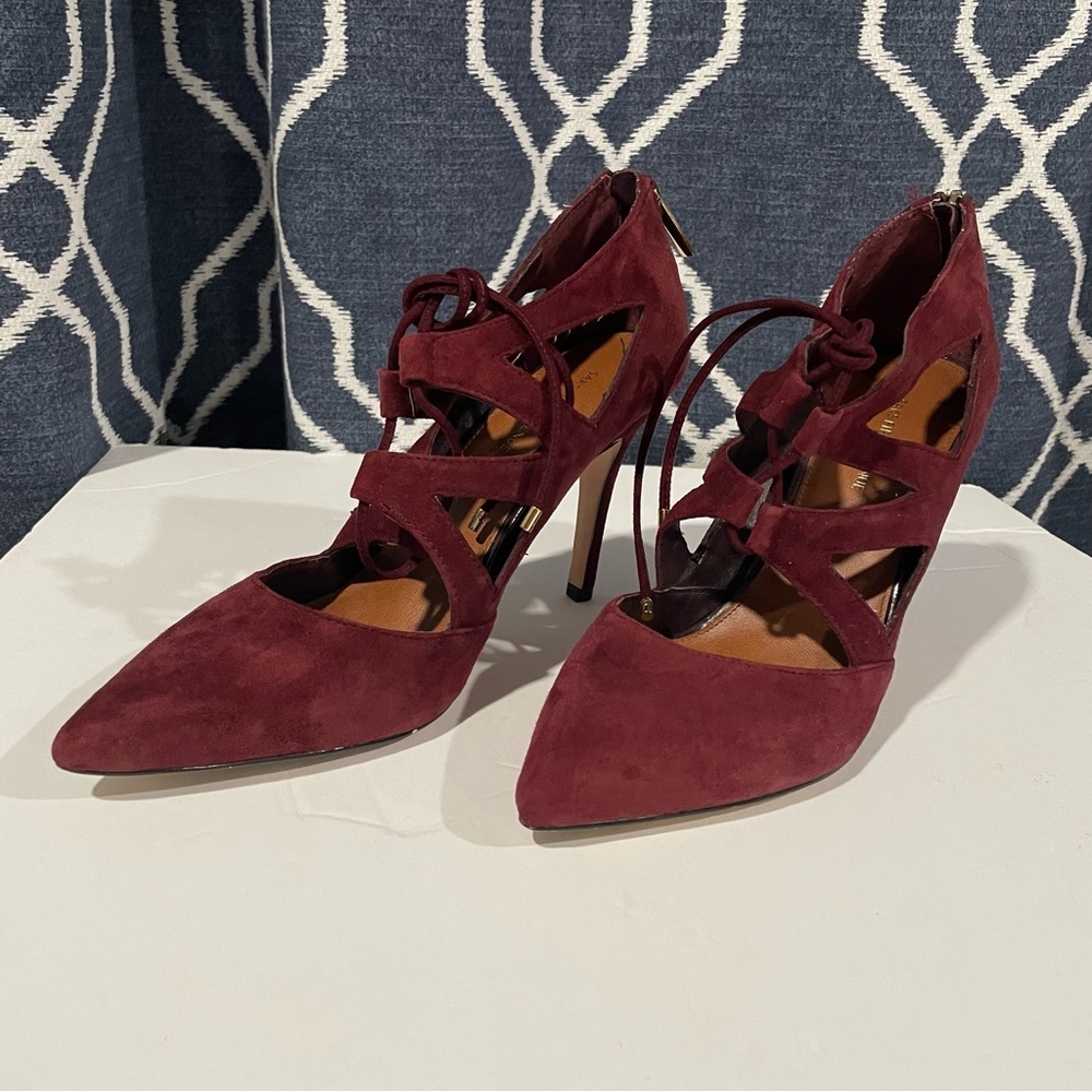 Burgundy Saks Suede Heels